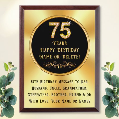 75th Birthday Gift Ideas for a Man, Dad, Uncle... Award Plaque
