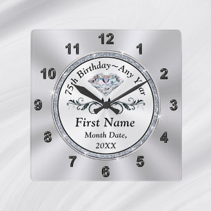 75th Birthday Gift Ideas for a Man, or Woman, 75th Square Wall Clock