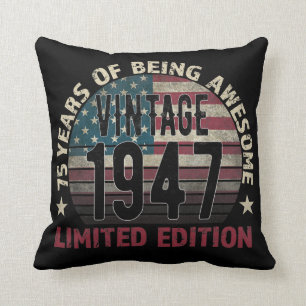 75th Birthday Gift men Vintage 1947 75 Years Old Throw Pillow