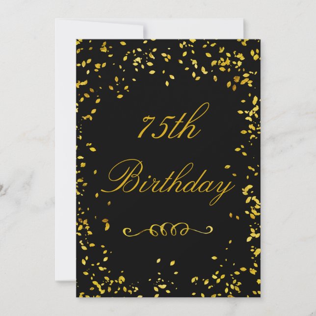 75th Birthday Glamorous Gold Confetti Invitation (Front)