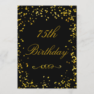 75th Birthday Glamorous Gold Confetti Invitation