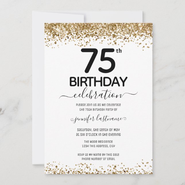 75th Birthday Glitter Invitation (Front)