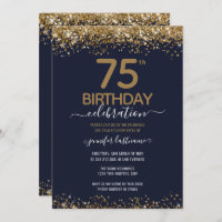 75th Birthday Glitter Invitation Flyer