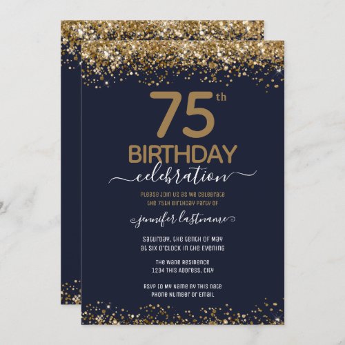 75th Birthday Glitter Invitation  Flyer