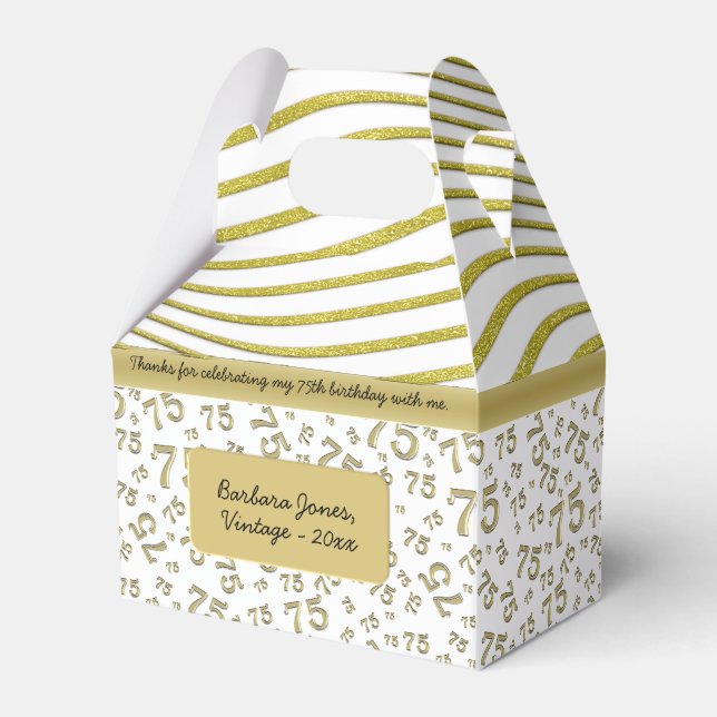 75th Birthday Gold and White Collage Pattern Favor Boxes (Front Side)