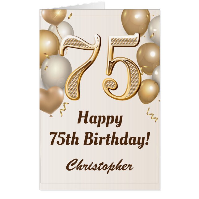 75th Birthday Gold Balloons Confetti Extra Large Card (Front)