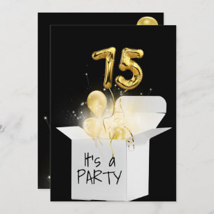 75th Birthday Gold Balloons In White Box Invitation