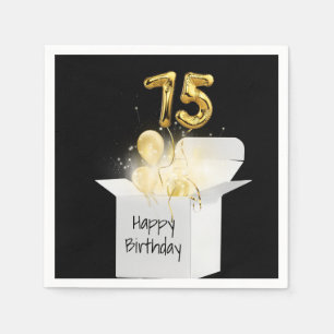 75th Birthday Gold Balloons In White Box  Napkins