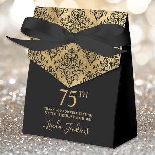 75th Birthday Gold Damask Thank You  Favor Boxes
