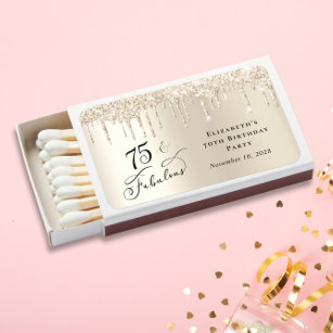 75th Birthday Gold Glitter Party Favor Matchboxes