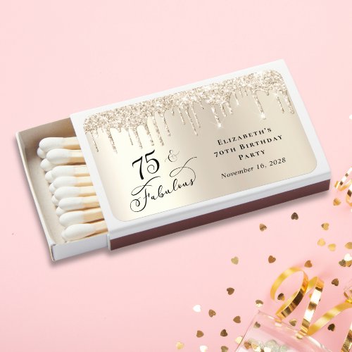 75th Birthday Gold Glitter Party Favor Matchboxes