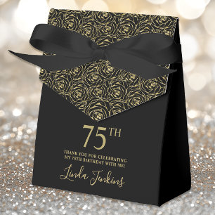 75th Birthday Gold Glitter Roses Thank You Favor Boxes