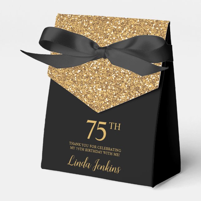 75th Birthday Gold Glitter Thank You Favor Boxes (Front Side)