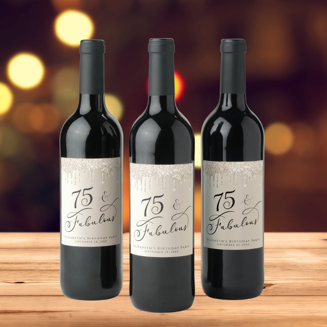 75th Birthday Gold Glitter Wine Label (Creator Uploaded)