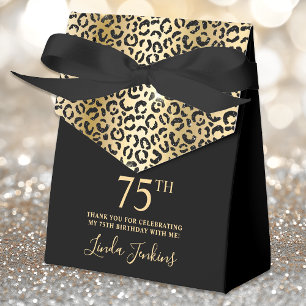 75th Birthday Gold Leopard Print Thank You Favor Boxes
