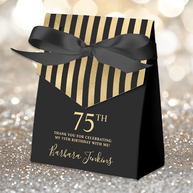 75th Birthday Gold Striped Thank You Favor Boxes (Creator Uploaded)