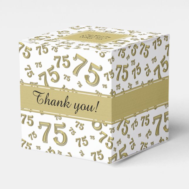 75th Birthday Gold/White collage pattern Favor Boxes (Front Side)