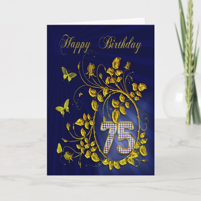 75th Birthday golden butterflies Card (Front)