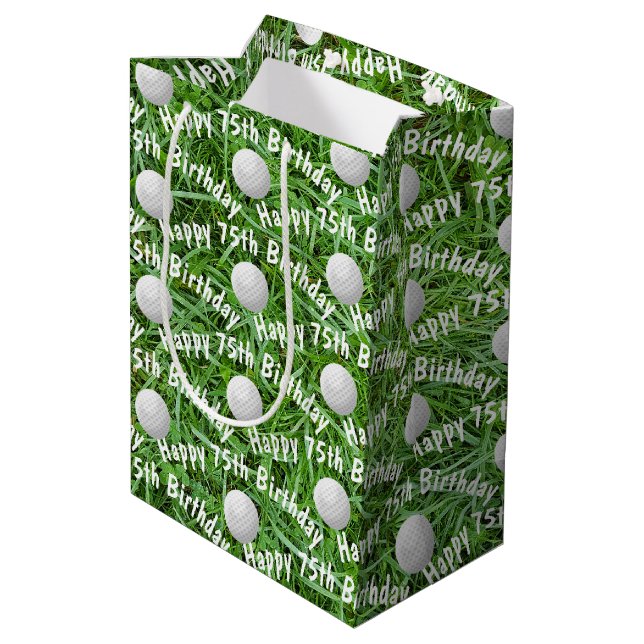 75th Birthday Golf Balls on Grass Medium Gift Bag (Back Angled)
