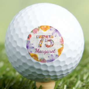 75th Birthday Grandma Gift Elegant Floral Custom Golf Balls