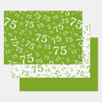 75th Birthday Green Random Number Pattern 75 Wrapping Paper Sheets by NancyTrippPhotoGifts at Zazzle