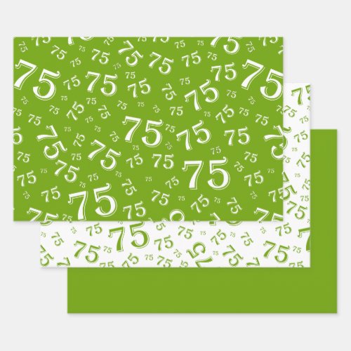 75th Birthday Green Random Number Pattern 75 Wrapping Paper Sheets