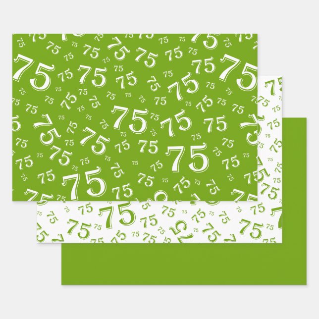 75th Birthday Green Random Number Pattern 75 Wrapping Paper Sheets (Set)