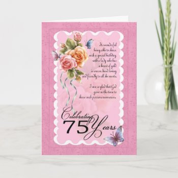 75th Birthday Greeting Card - Roses And Butterfly by moonlake at Zazzle