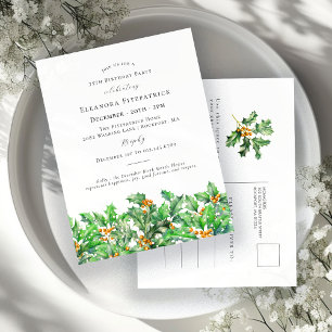 75th Birthday Holly December Birth Month Flower\ Invitation Postcard