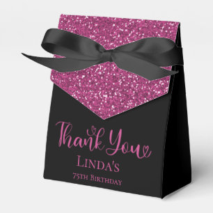 75th Birthday Hot Pink Glitter Black Thank You Favor Boxes