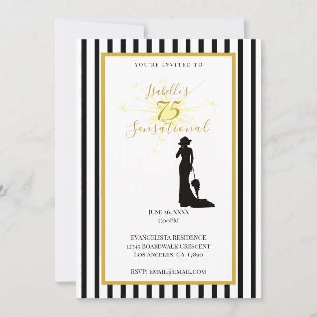 75th Birthday Invitation Black & Gold (Front)
