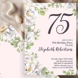 75th Birthday Invitation Blush Pink Floral Peonies