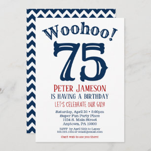 75th Birthday Invitation Mens Navy Blue