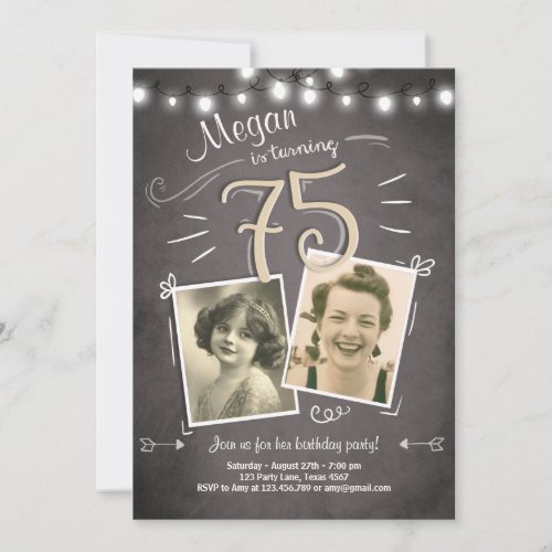 75th Birthday Invitation Vintage Adult Birthday