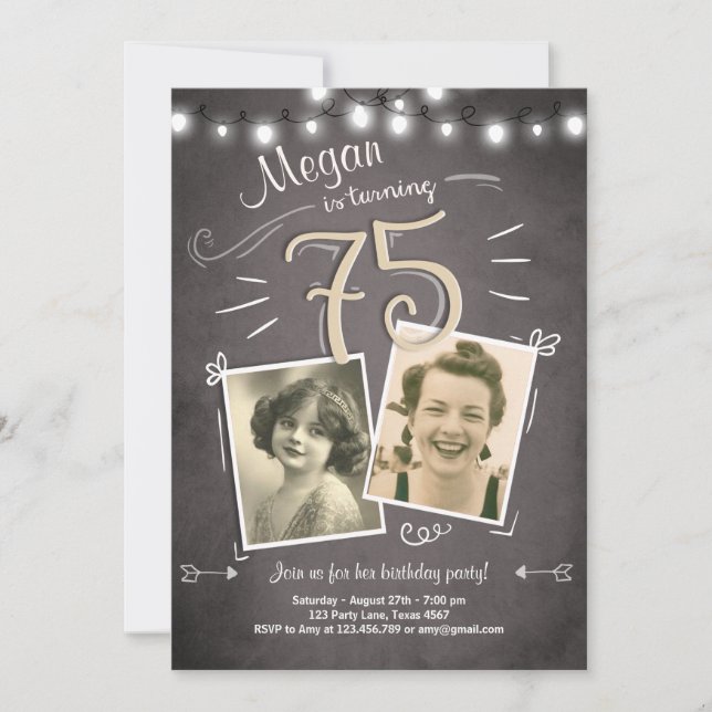 75th Birthday Invitation Vintage Adult Birthday (Front)