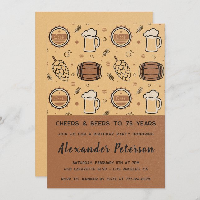 75th birthday invitations Beer Rustic Men  (Front/Back)