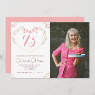 75th birthday invitations Boho Floral Photo