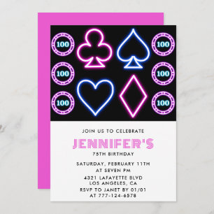 75th birthday invitations Casino theme Poker Girl