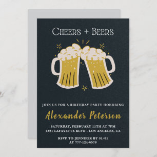 75th birthday invitations Cheers Beers Rustic Men 