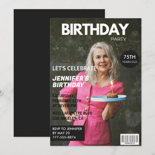 75th birthday invitations for her Magazine Cover (Front/Back)