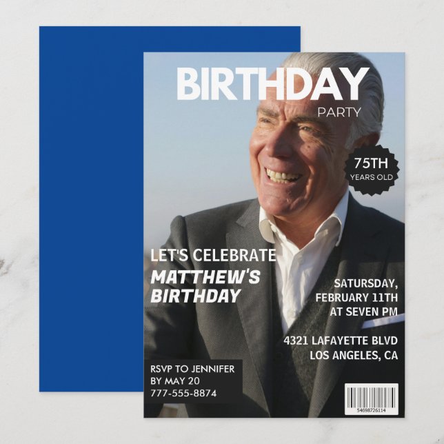 75th birthday invitations Men Him Magazine Cover (Front/Back)