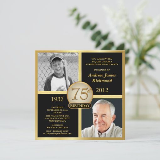 75th Birthday Invitations Then & Now Photos | Zazzle