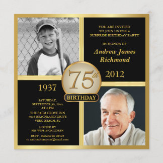 75th Birthday Invitations Then & Now Photos
