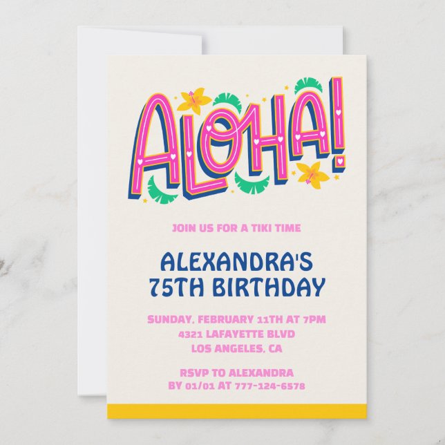 75th birthday invitations Tropical Aloha Hawaii (Front)