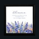 75th Birthday July Birth Month Flower Gift Box<br><div class="desc">Elegant summer watercolor blue larkspur flowers create a beautiful floral border at the bottom of this July Birth Flower gift box. Larkspur or delphinium flowers are the July birth flower. A trendy font combination gives it a modern aesthetic. All of the text is editable.</div>