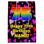 [ Thumbnail: 75th Birthday: Loving Hearts Pattern, Rainbow # 75 Gift Bag ]