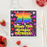 [ Thumbnail: 75th Birthday: Loving Hearts Pattern, Rainbow # 75 Napkins ]