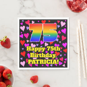 75th Birthday: Loving Hearts Pattern, Rainbow # 75 Napkins