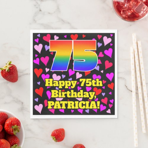 75th Birthday Loving Hearts Pattern Rainbow  75 Napkins