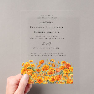 75th Birthday Marigold October Birth Month Flower Acrylic Invitations